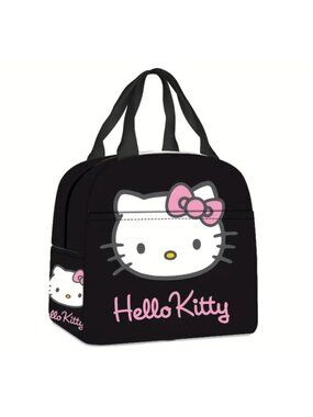 Hello Kitty Black Insulated Lunch Bag Cute Kawaii Travel Picnic Tote